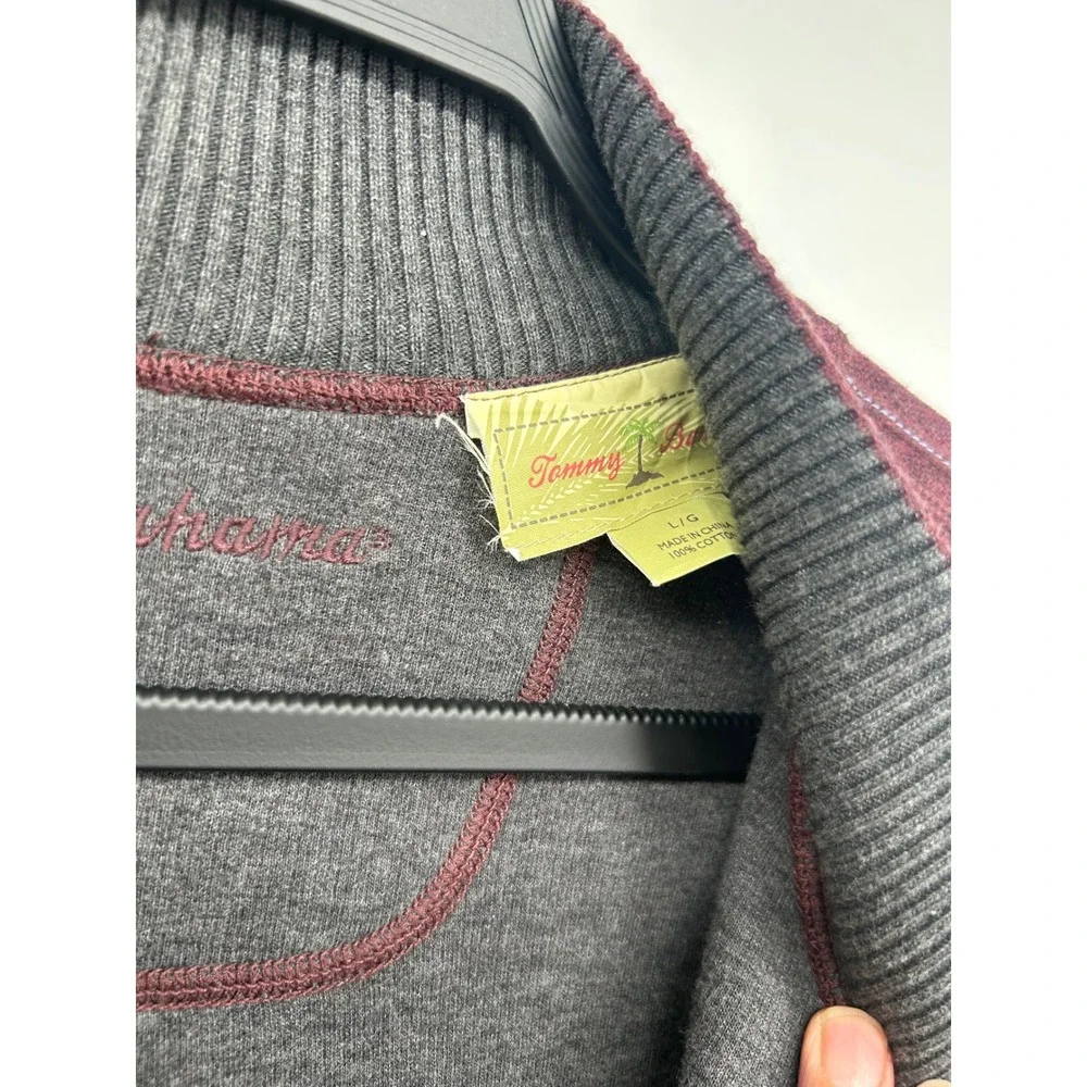 Tommy Bahama Mens Burgundy 100% Cotton Quarter Zip Pullover Sweater Large